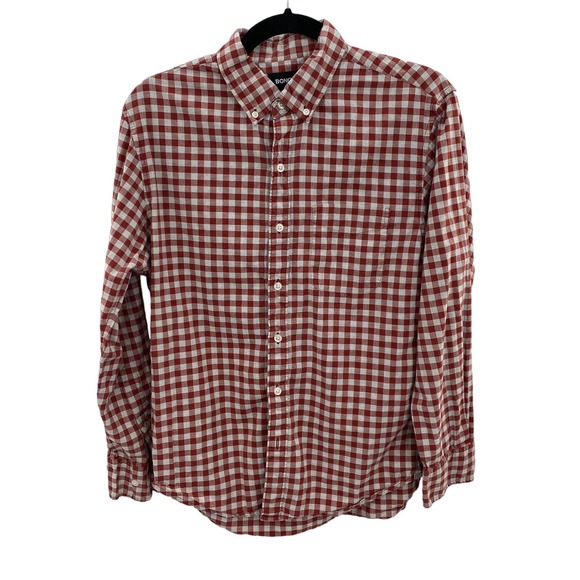 Bonobos Other - BONOBOS Button Front Shirt Mens Medium Short Tailored Fit Red Tan Plaid Cotton